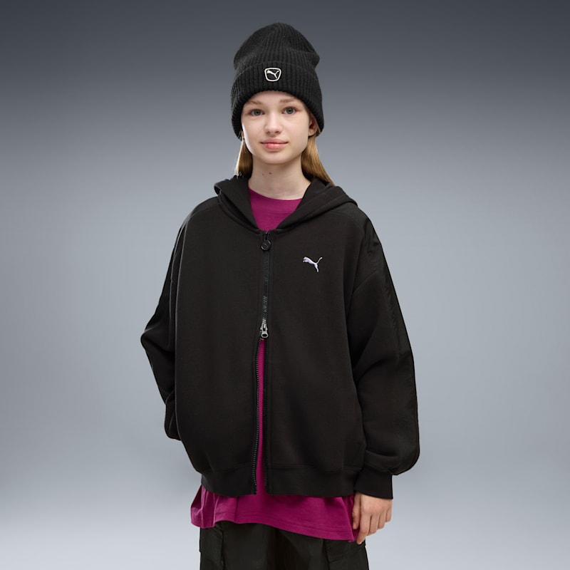 Midnight Shadow Big Kids' T7 Oversized Zip-Up Hoodie